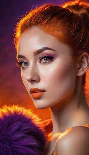 derivable,fantasy portrait,orange,world digital painting,portrait background,fantasy picture,purple background,sansa,fur,fantasy art,fiery,orange color,animal fur,orangy,fantasy woman,cirta,digital painting,lina,liora,demelza,Photography,General,Realistic