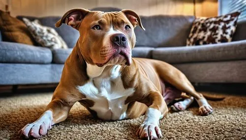 animals,photography,pitbull,living room,the large brown dog is laying on the floor,pit bull,amstaff,milenko,dozer,bulldogg,bulbull,Photography,General,Realistic