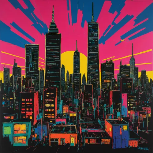 colorful city,cityscape,city skyline,city in flames,metropolis,skyline,skyscrapers,metropolises,new york skyline,superhero background,manhattan skyline,wtc,big city,city cities,cities,city,big night city,city lights,80s,the city,Art,Artistic Painting,Artistic Painting 51