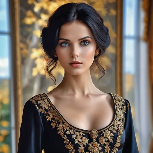 elegant,romantic look,persian,romantic portrait,elegance,black and gold,abaya,attractive woman,eurasian,evening dress,ukrainian,beautiful young woman,beautiful woman,gold jewelry,embellished,arab,beautiful face,beautiful model,ancient egyptian girl,model beauty,Photography,General,Realistic