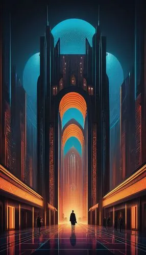 metropolis,futuristic landscape,cybercity,tron,synth,futuristic,cyberia,portal,transistor,polara,echo,cityscape,dystopian,hypermodern,cyberworld,cybertown,cyberscene,fantasy city,cyberpunk,abstract retro,Illustration,Retro,Retro 26