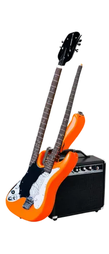 Vibrant orange, musical notes, headphones, dynamic mic, sound waves, electric guitar, amplifier, music studio, bright lighting, shallow depth of field, warm color tone, cinematic composition.,a guitar