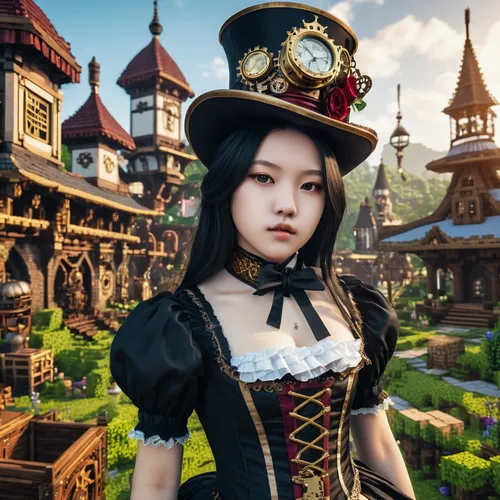 steampunk,victorian style,oktoberfest background,fantasy world,victorian,alice,fantasy city,doll's festival,witch hat,gothic fashion,witch's hat,massively multiplayer online role-playing game,witch's hat icon,kokoshnik,wonderland,3d fantasy,hatter,fairy tale character,queen of hearts,fantasy girl,Photography,General,Realistic