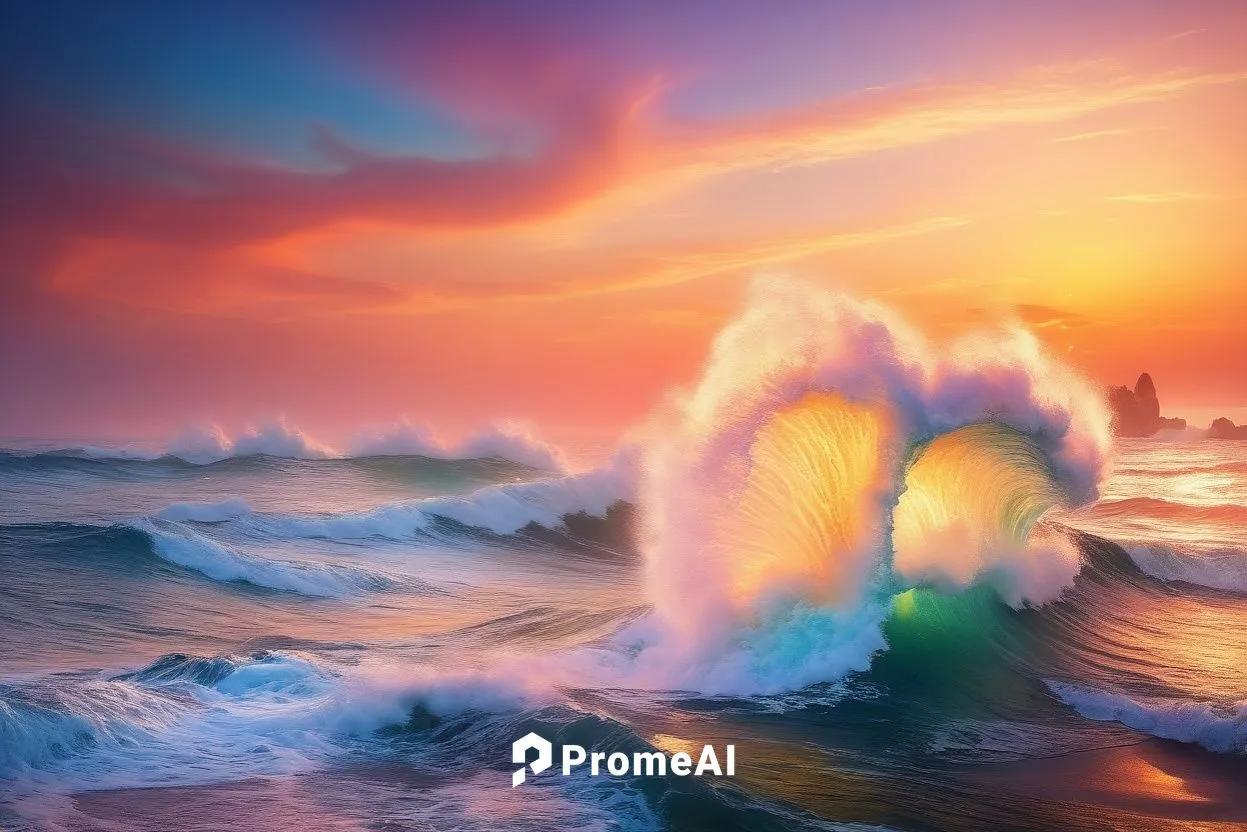 spectacular waves ,Mesmerizing sunset,sea water splash,ocean waves,seascape,crashing waves,sea landscape,colorful water,rainbow waves,tidal wave,ocean background,splendid colors,seascapes,water waves,