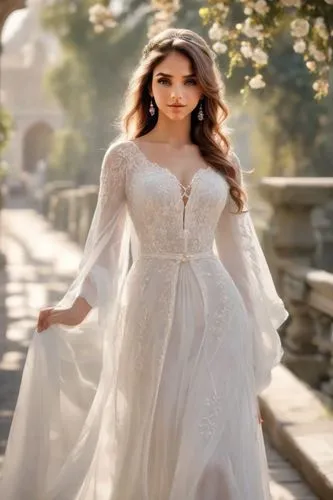 a beautiful woman in a wedding gown with a long cape sleeves and sheer sheer lace sleeves,wedding dresses,wedding gown,bridal gown,wedding dress,bridal dress,wedding dress train,Photography,Natural