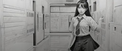 drawing pencil,locker,corridor,anime 3d,hallway,door,creepy doorway,girl walking away,pencil frame,elevator,cardboard background,manga,anime cartoon,examination room,sidonia,paper background,anime man