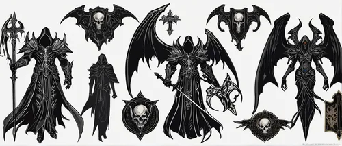 black streamers,bats,spawn,reaper,dark elf,weapons,black dragon,massively multiplayer online role-playing game,blades,concept art,megabat,grimm reaper,diablo,corvus,clergy,drg,hand draw vector arrows,dark-type,scythe,quiver,Unique,Design,Sticker