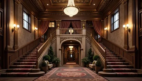 hallway,entrance hall,foyer,hotel hall,corridor,entranceway,corridors,royal interior,banff springs hotel,lobby,entryway,driskill,staircase,ritzau,driehaus,outside staircase,gleneagles hotel,venetian hotel,nemacolin,staircases