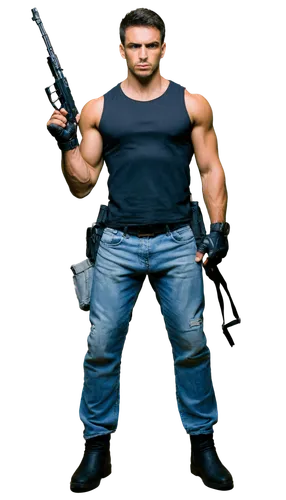 man holding gun and light,bsaa,plissken,hrithik,barret,mercenary,shatterhand,emraan,magomed,derivable,gabbar,action hero,axton,punisher,redfield,rebgun,holstered,babbar,underarmed,mercenario,Art,Classical Oil Painting,Classical Oil Painting 08