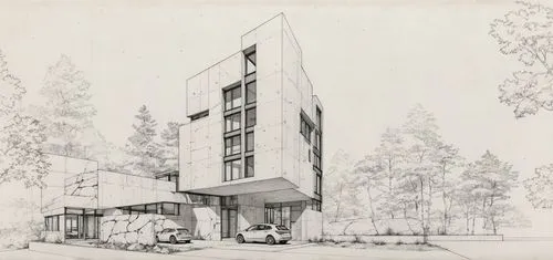 drawing by steve glaesen, rendering for an architectural project,renderings,unbuilt,langara,docomomo,bunshaft,edificio,Unique,Design,Blueprint