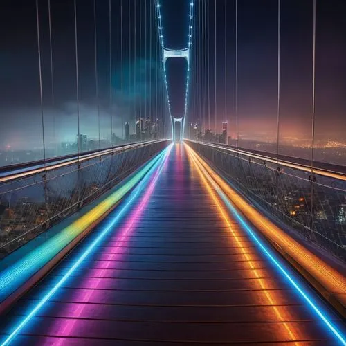 rainbow bridge,suspension bridge,light trail,skybridge,light trails,colored lights,bridged,tribute in light,adventure bridge,bridge,bridge new europe,long exposure,colorful light,bridging,hohenzollern bridge,standbridge,hanging bridge,long exposure light,tribute in lights,pont,Conceptual Art,Sci-Fi,Sci-Fi 15