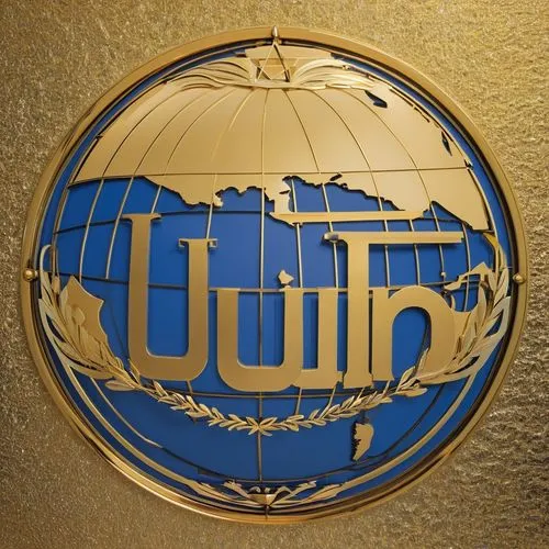 The design of the iconic Union Postal Union, adorned with a vibrant blue background, showcases its unique design. At the center of the square, a vibrant globe stretches towards the horizon. At the top