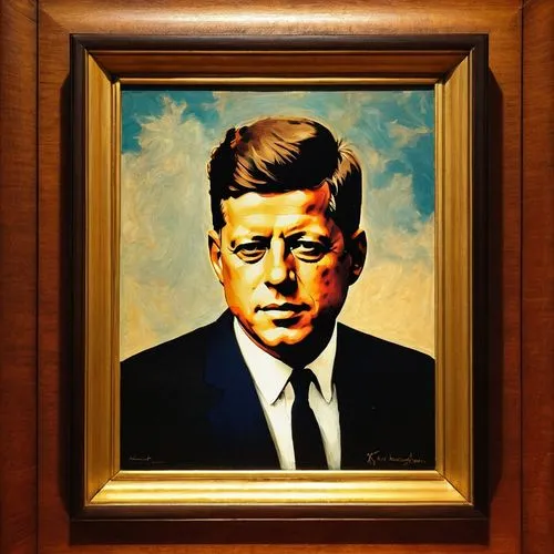 JFK, wooden frame art,jfk,kennedy,rfk,rooseveltian,kennedys,secdef,rodzinski,reaganesque,steinbrenner,charles de gaulle,kochs,koning,oezil,sandalow,degaulle,official portrait,mcfaul,auden,grewcock,us 