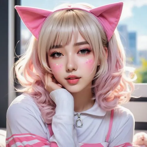 hyoon,zuoyun,miu,cat kawaii,pinklao,neko,pink cat,pinkaew,kawaii,xiaolu,songkitti,cat ears,japanese kawaii,doll cat,nini,anime girl,suara,yaohan,jiarui,yunxiao,Conceptual Art,Oil color,Oil Color 07