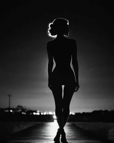 woman silhouette, silhouette,back light,dance silhouette,film noir,silhouette,Illustration,Black and White,Black and White 33