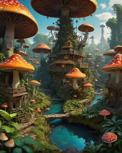 mushroom landscape,mushroom island,fairy village,ecotopia,floating islands,fairy world,fantasy landscape,apiarium,scandia gnomes,fantasy city,oasis,futuristic landscape,alien world,elves country,mushrooms,ancient city,habitats,bird kingdom,cartoon forest,fantasy world,Conceptual Art,Fantasy,Fantasy 18