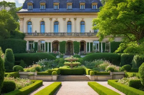 Regency-style Cheltenham villa, grandiose facade, cream-colored stone walls, ornate balconies, tall pillars, stained glass windows, green roof tiles, lush greenery surrounding, English garden, vibrant