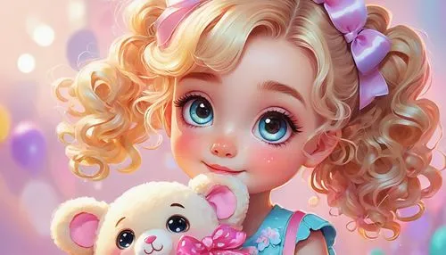 3d teddy,cute cartoon character,artist doll,painter doll,doll looking in mirror,girl doll,kids illustration,female doll,soft toys,little girl fairy,soft pastel,tumbling doll,fairy tale character,handmade doll,little girl,vintage doll,children's background,cute cartoon image,little girl in pink dress,toy poodle,Illustration,Paper based,Paper Based 04