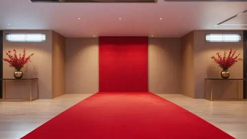 please apply red carpet for the floor    ,a red carpet on top of a white floor in a room,red carpet,foyer,entranceways,entranceway,hallway space,hallway,carpeted,entrance hall,carpeting,entry,receptio