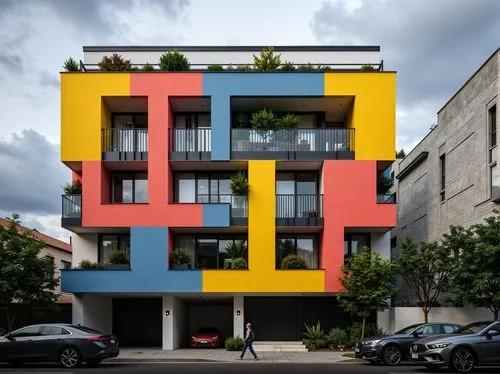 athens art school,colorful facade,mondriaan,cubic house,mondrian,hejduk,cube house,dizengoff,bld,public art,letter blocks,rietveld,tetris,kifissia,corbu,facade painting,bauhaus,kimmelman,apartment building,cubist