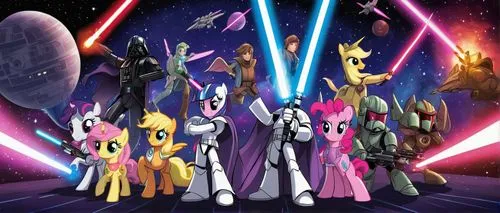 deathstars,lightsabers,starforce,battlestars,tcw,ponies,starpower,changelings,starlighters,tailwinds,galaxity,starfires,pegasi,mlp,swg,headmasters,coruscant,group photo,starwars,star wars,Illustration,Paper based,Paper Based 26