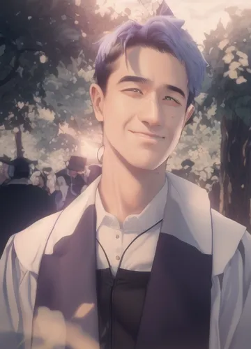 edit icon,anime cartoon,chidori is the cherry blossoms,male elf,anime boy,dusk background,blue rain,torekba,2d,a smile,portrait background,bluebottle,smooth aster,butler,male character,main character,blue and white,adonis,art background,medic