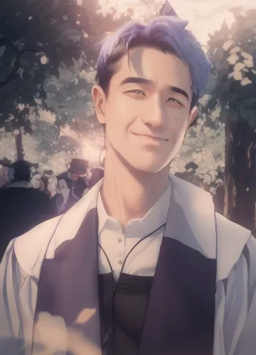 edit icon,anime cartoon,chidori is the cherry blossoms,male elf,anime boy,dusk background,blue rain,torekba,2d,a smile,portrait background,bluebottle,smooth aster,butler,male character,main character,