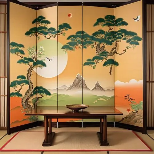 japanese-style room,ryokan,japanese art,tatami,tea ceremony,dojo,Illustration,Realistic Fantasy,Realistic Fantasy 10