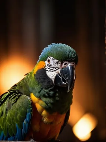 A parrot with a fierce look in its eyes in a mysterious atmosphere and dark lighting,a colorful bird standing up on a counter,caique,conure,macaws on black background,beautiful macaw,south american pa