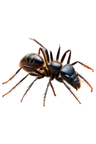 Small ant, six legs, black body, shiny exoskeleton, antennae, mandibles, compound eyes, tiny claws, walking on ground, detailed texture, realistic, natural light, close-up shot, macro photography styl