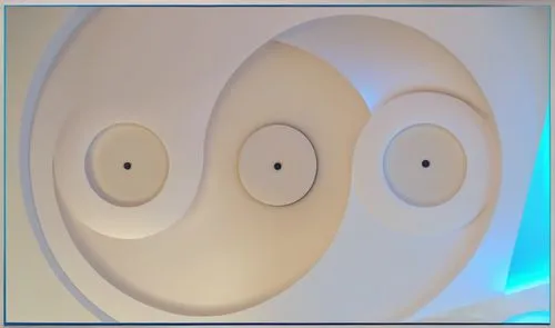 Gypsum decoration in the ceiling of a room with hidden LED lighting,three circles, with different faces inside a room,smilies stress reduction,mysteron,skype icon,bosu,eyetoy,emojicon,Photography,Gene