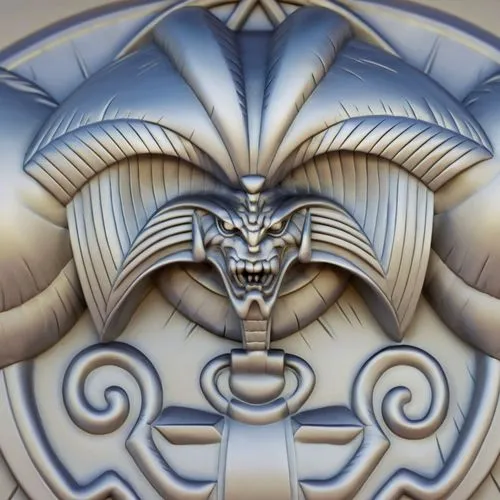 bas relief sculpture,an artistic po of a sculpture of a face with horns,taniwha,raijin,heruka,serpentor,scarab,khaldei,Photography,General,Realistic