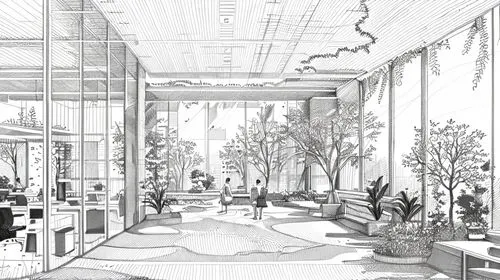 conservatory,school design,garden elevation,greenhouse,orangery,renovation,nursery,garden design sydney,archidaily,winter garden,hotel lobby,indoor,interiors,hallway space,lobby,breakfast room,modern office,core renovation,entrance hall,architect plan,Design Sketch,Design Sketch,Fine Line Art