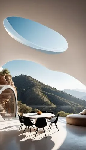 futuristic landscape,sky space concept,ufo interior,futuristic architecture,breakfast room,oticon,Photography,General,Fantasy