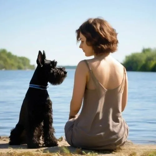 girl with dog,beren,companion dog,girl on the river,schnauss,ritriver and the cat