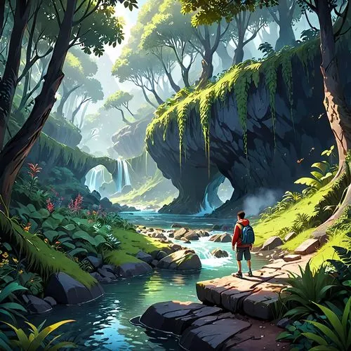 rainforest,tropical forest,cartoon video game background,world digital painting,rainforests,jungle,Anime,Anime,General