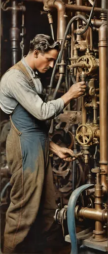 Lewis Hine. 'Powerhouse mechanic working on steam pump' 1920,boilermaker,metal lathe,lathe,clockmaker,engine room,distillation,switchboard operator,kerosene,gas welder,the boiler room,scientific instr