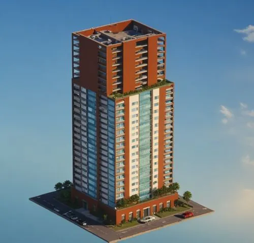 a rendering of a building is floating on water,residential tower,condominia,high rise building,high-rise building,multistorey,escala