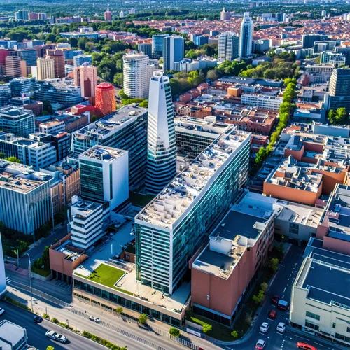 عمارة مفصلة,an aerial view of several modern skyscrs, including two foral buildings, in an urban area,yekaterinburg,ekaterinburg,tyumen,dnipropetrovsk,warszawa,kharkiv