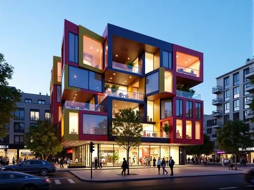 mvrdv,cubic house,colorful facade,multistoreyed,arkitekter,lofts,apartment building,kimmelman,cube house,cube stilt houses,europan,multistorey,gronkjaer,appartment building,modern architecture,multifamily,dizengoff,apartment block,modern building,mipim