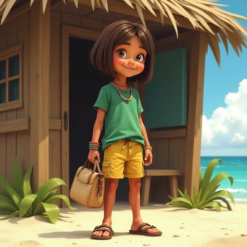 agnes,madagascan,cute cartoon character,madagascans,cute cartoon image,dora,menehune,beachcomber,moana,the beach pearl,girl in t-shirt,polynesian girl,castaway,beach background,kialoa,kids illustration,holding a coconut,summer items,kiriasis,maryan