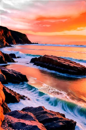 seascape,coast sunset,intense colours,coastal landscape,rocky coast,splendid colors,beach landscape,wavelength,purple landscape,rocky beach,colorful background,coolum,cliffs ocean,seascapes,sea landscape,black beach,new south wales,background colorful,byron bay,sunrise beach,Illustration,Realistic Fantasy,Realistic Fantasy 20