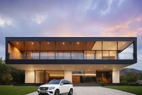 ADD WHITE MERCEDES SUV,modern house,modern architecture,cube house,luxury home,luxury property,dunes house,contemporary,modern style,lincoln motor company,residential house,folding roof,smart home,cub