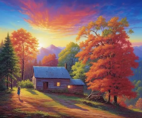 autumn landscape,fall landscape,home landscape,autumn background,autumn morning,landscape background,rural landscape,autumn scenery,autumn idyll,autumn sun,one autumn afternoon,autumn light,autumn camper,cottage,the autumn,light of autumn,autumn mountains,autumn day,summer cottage,nature landscape,Illustration,Paper based,Paper Based 09