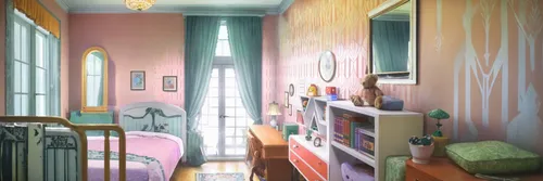 the little girl's room,boy's room picture,children's bedroom,apartment,one room,an apartment,house painting,room,children's room,one-room,dormitory,kids room,playing room,bedroom,shared apartment,back