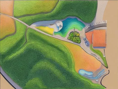 landscape plan,aerial landscape,landcover,geomorphic,meanders,topographer,geomorphological,waterbodies,bird's-eye view,golf course background,topographical,waterways,watercourses,waterbody,watersheds,ecovillages,river delta,river course,landform,topographies,Landscape,Landscape design,Landscape Plan,Colored Pencil