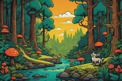 cartoon forest,mushroom landscape,forest background,fairy forest,the forest,forests,forest,forest animals,enchanted forest,autumn forest,the forests,elven forest,forest landscape,forest glade,druid grove,game illustration,deer illustration,fairytale forest,swampy landscape,forest of dreams,Illustration,Vector,Vector 15