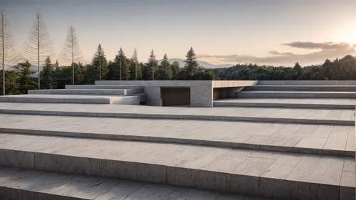 una scalinata in cemento con un buco, ci passeggiano qualche persone,concrete slabs,concrete blocks,exposed concrete,concrete,concrete construction,amphitheater,flat roof,archidaily,corten steel,holoc