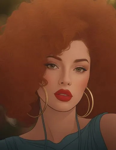 the animated portrait of a woman with red hair,gothel,miseducation,afros,real roxanne,afrodisiac,fro,Photography,General,Cinematic