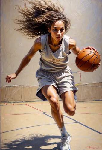 realistic detailed face playing basket ball,woman's basketball,basketball player,women's basketball,girls basketball,sprint woman,basketball,outdoor basketball,ron mueck,oil painting on canvas,sports 